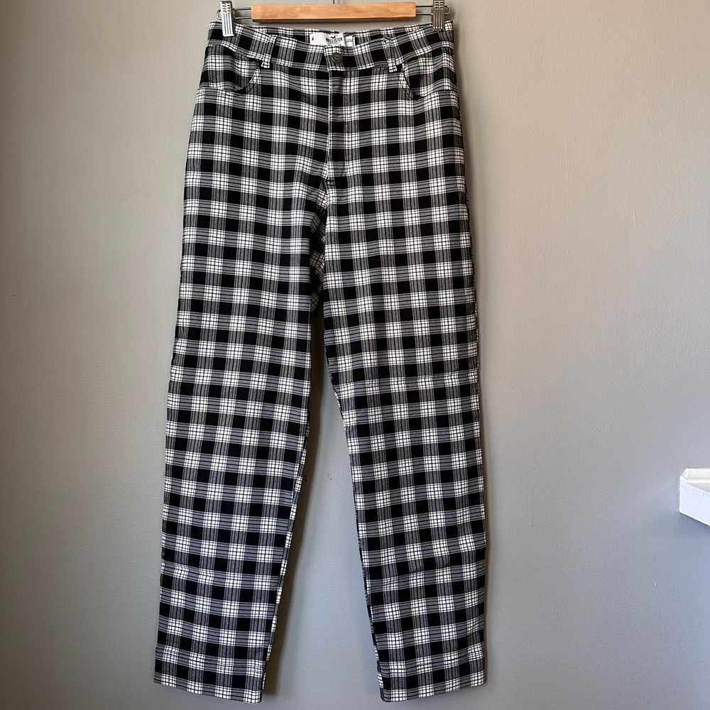 Hollister Pants Women Medium Plaid Straight  Black White Plaid High Rise Stretch